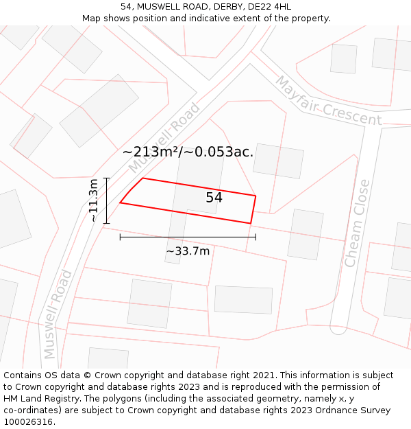 54, MUSWELL ROAD, DERBY, DE22 4HL: Plot and title map