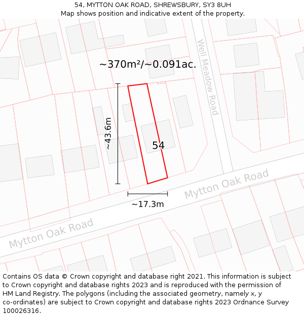 54, MYTTON OAK ROAD, SHREWSBURY, SY3 8UH: Plot and title map