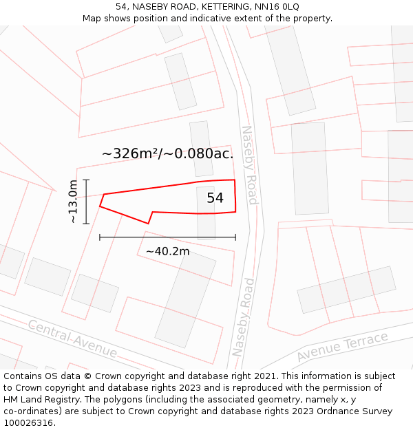 54, NASEBY ROAD, KETTERING, NN16 0LQ: Plot and title map