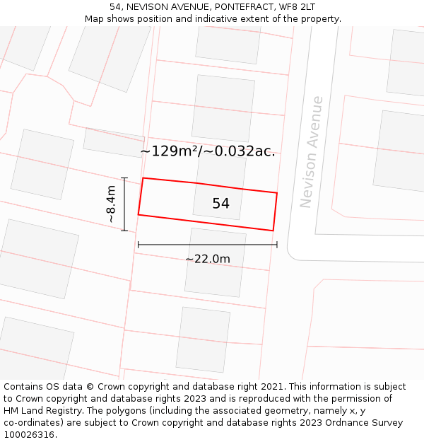 54, NEVISON AVENUE, PONTEFRACT, WF8 2LT: Plot and title map