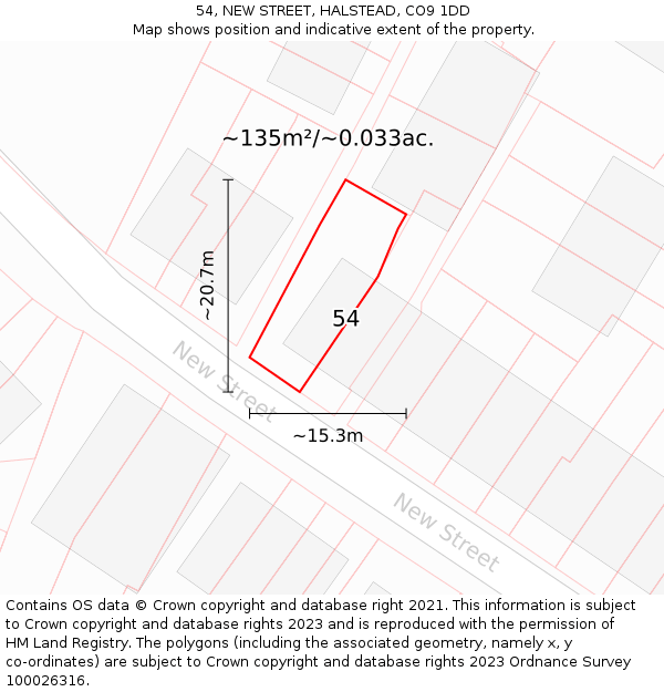 54, NEW STREET, HALSTEAD, CO9 1DD: Plot and title map