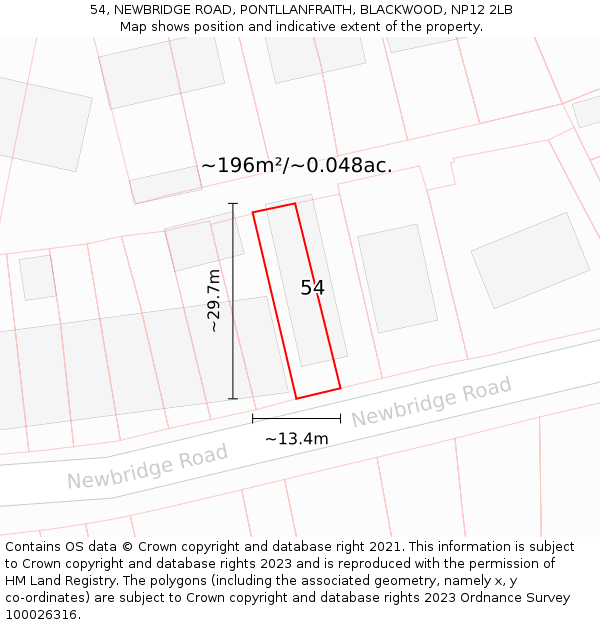 54, NEWBRIDGE ROAD, PONTLLANFRAITH, BLACKWOOD, NP12 2LB: Plot and title map