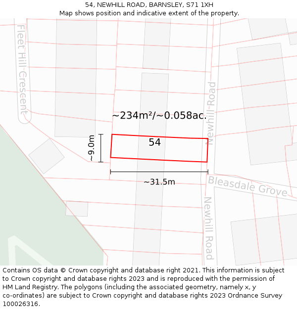 54, NEWHILL ROAD, BARNSLEY, S71 1XH: Plot and title map