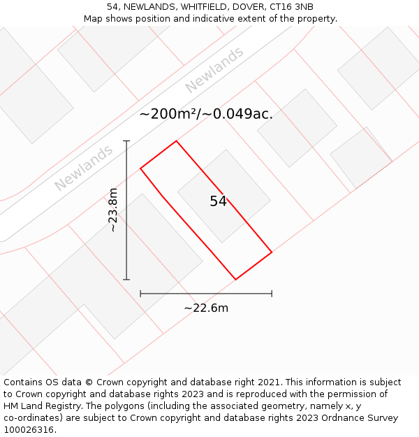 54, NEWLANDS, WHITFIELD, DOVER, CT16 3NB: Plot and title map