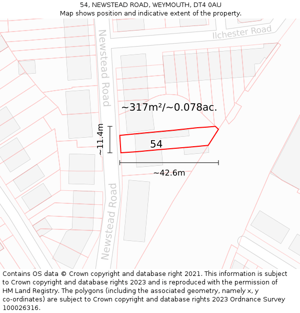 54, NEWSTEAD ROAD, WEYMOUTH, DT4 0AU: Plot and title map