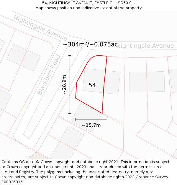 54, NIGHTINGALE AVENUE, EASTLEIGH, SO50 9JU: Plot and title map