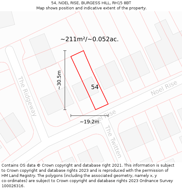 54, NOEL RISE, BURGESS HILL, RH15 8BT: Plot and title map