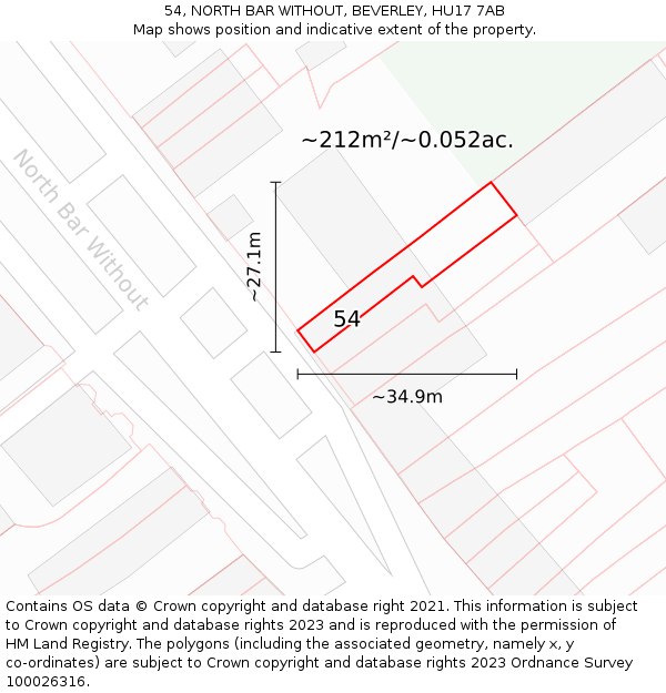 54, NORTH BAR WITHOUT, BEVERLEY, HU17 7AB: Plot and title map