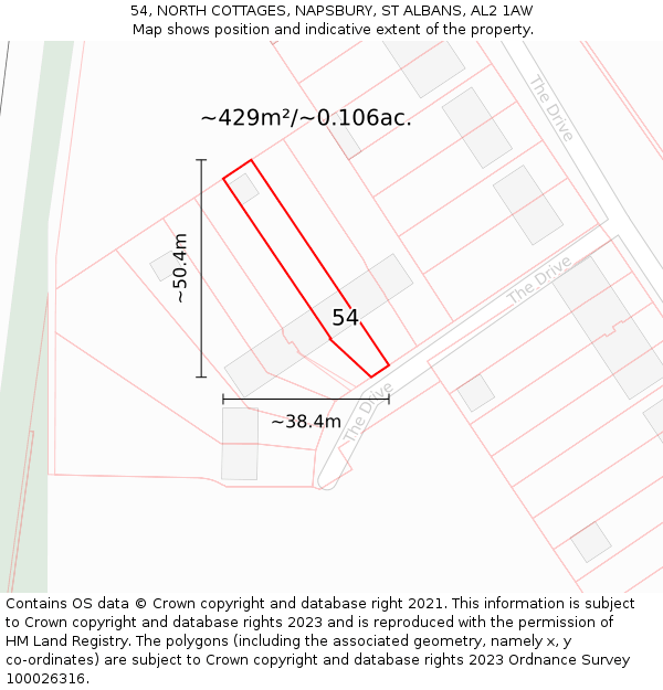 54, NORTH COTTAGES, NAPSBURY, ST ALBANS, AL2 1AW: Plot and title map