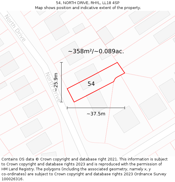 54, NORTH DRIVE, RHYL, LL18 4SP: Plot and title map