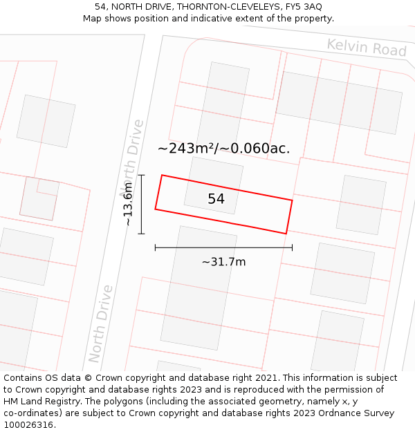 54, NORTH DRIVE, THORNTON-CLEVELEYS, FY5 3AQ: Plot and title map