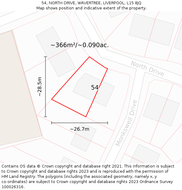 54, NORTH DRIVE, WAVERTREE, LIVERPOOL, L15 8JQ: Plot and title map