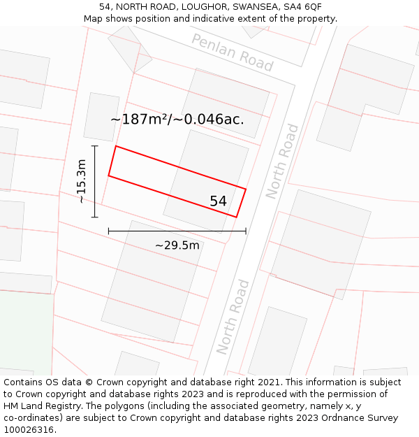 54, NORTH ROAD, LOUGHOR, SWANSEA, SA4 6QF: Plot and title map