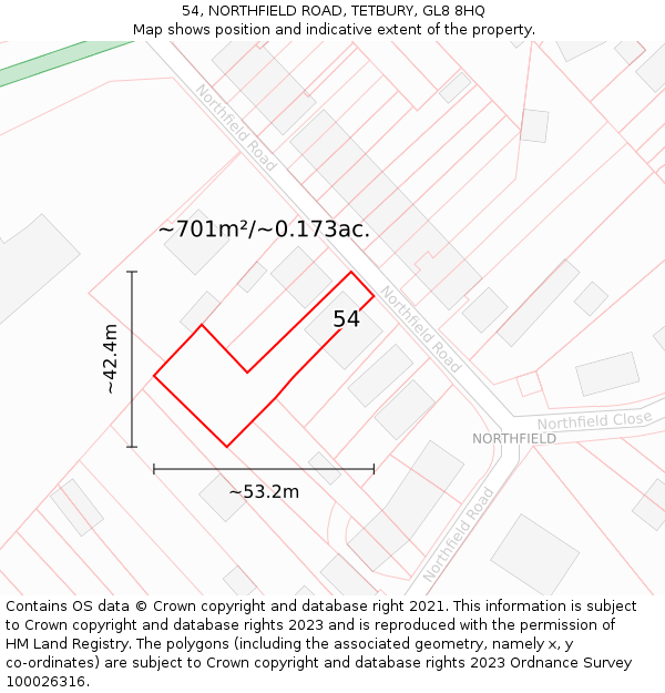 54, NORTHFIELD ROAD, TETBURY, GL8 8HQ: Plot and title map