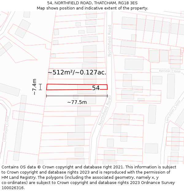 54, NORTHFIELD ROAD, THATCHAM, RG18 3ES: Plot and title map