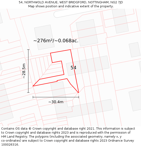 54, NORTHWOLD AVENUE, WEST BRIDGFORD, NOTTINGHAM, NG2 7JD: Plot and title map