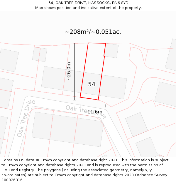 54, OAK TREE DRIVE, HASSOCKS, BN6 8YD: Plot and title map