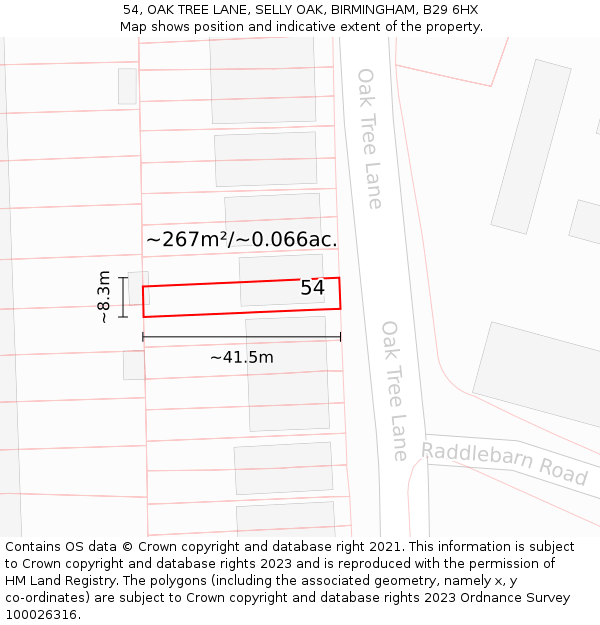 54, OAK TREE LANE, SELLY OAK, BIRMINGHAM, B29 6HX: Plot and title map