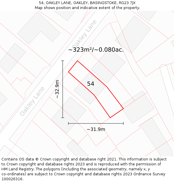 54, OAKLEY LANE, OAKLEY, BASINGSTOKE, RG23 7JX: Plot and title map