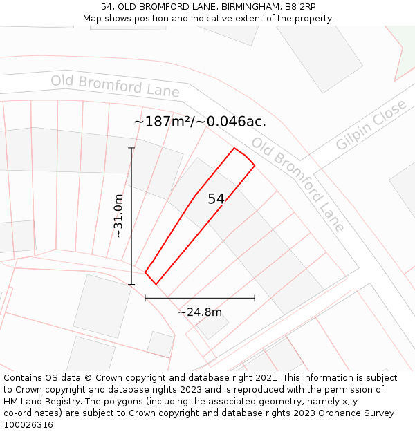 54, OLD BROMFORD LANE, BIRMINGHAM, B8 2RP: Plot and title map