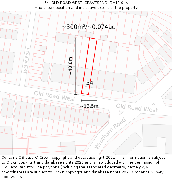 54, OLD ROAD WEST, GRAVESEND, DA11 0LN: Plot and title map