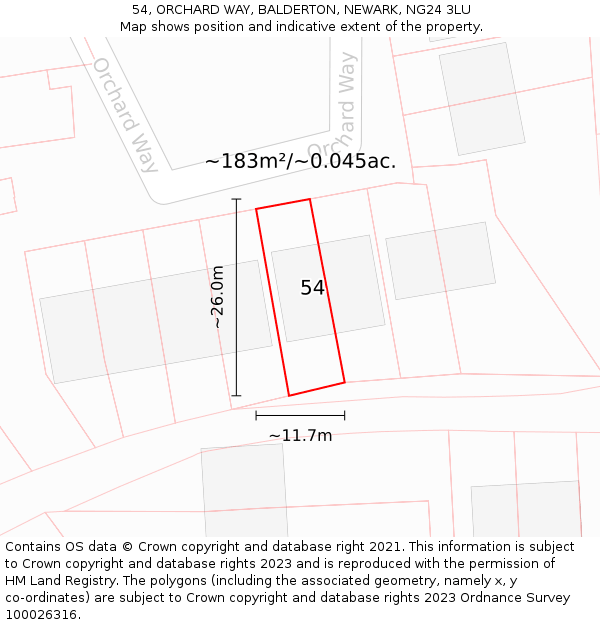 54, ORCHARD WAY, BALDERTON, NEWARK, NG24 3LU: Plot and title map