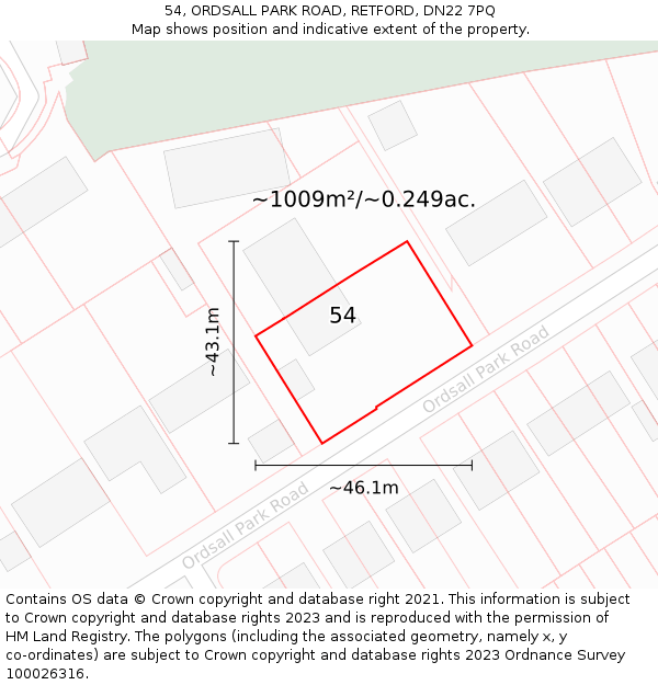 54, ORDSALL PARK ROAD, RETFORD, DN22 7PQ: Plot and title map