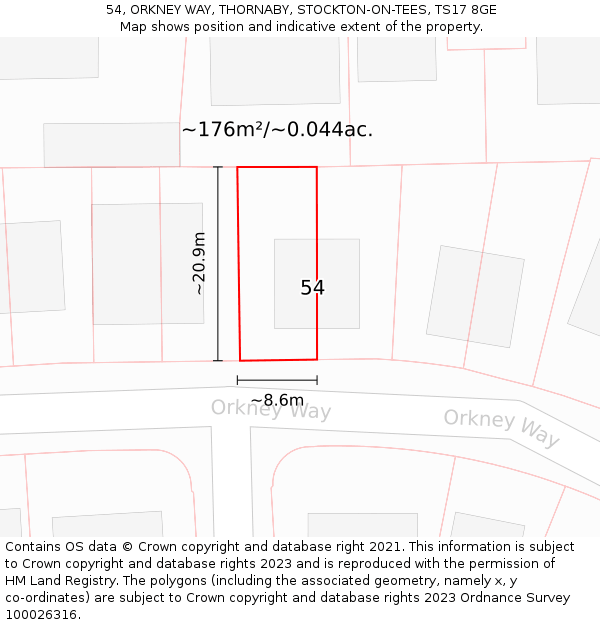 54, ORKNEY WAY, THORNABY, STOCKTON-ON-TEES, TS17 8GE: Plot and title map