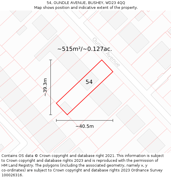 54, OUNDLE AVENUE, BUSHEY, WD23 4QQ: Plot and title map