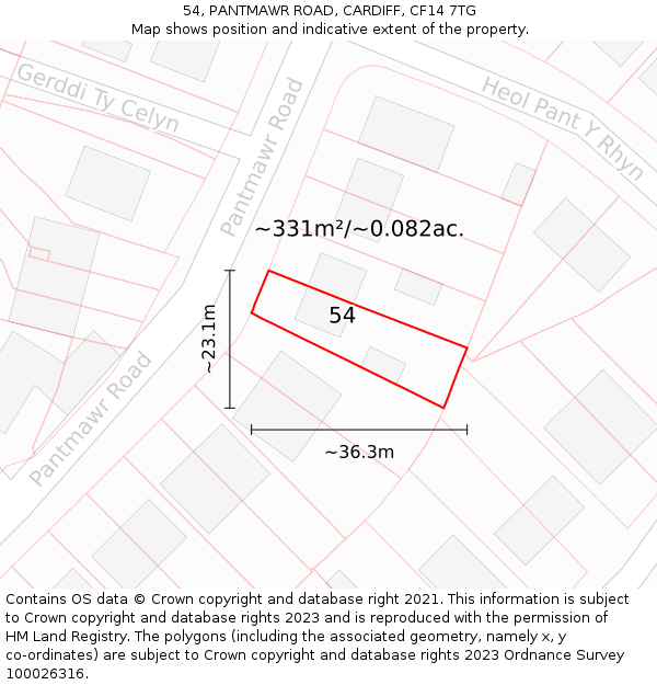 54, PANTMAWR ROAD, CARDIFF, CF14 7TG: Plot and title map