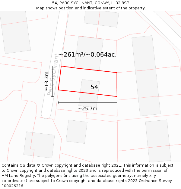 54, PARC SYCHNANT, CONWY, LL32 8SB: Plot and title map