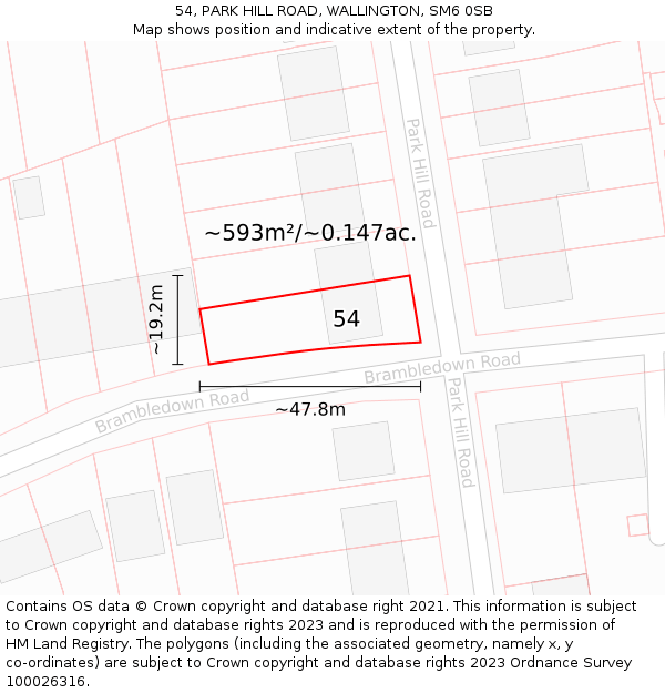 54, PARK HILL ROAD, WALLINGTON, SM6 0SB: Plot and title map