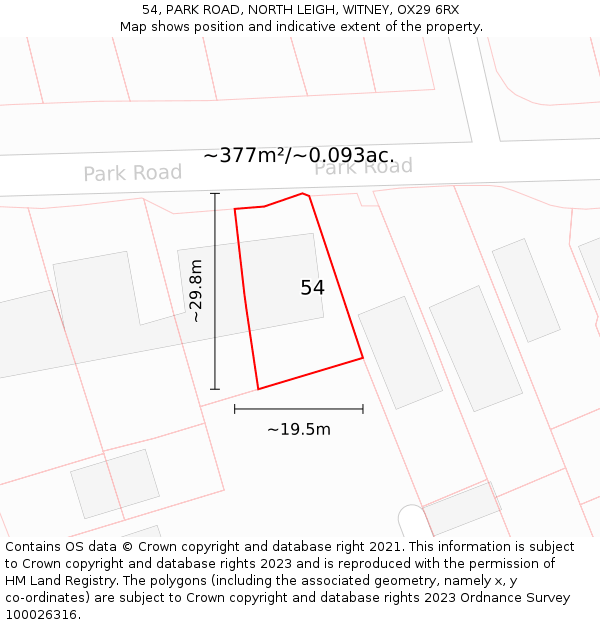 54, PARK ROAD, NORTH LEIGH, WITNEY, OX29 6RX: Plot and title map