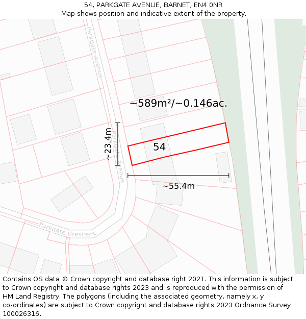 54, PARKGATE AVENUE, BARNET, EN4 0NR: Plot and title map