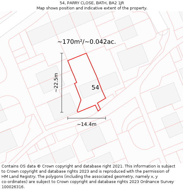 54, PARRY CLOSE, BATH, BA2 1JR: Plot and title map