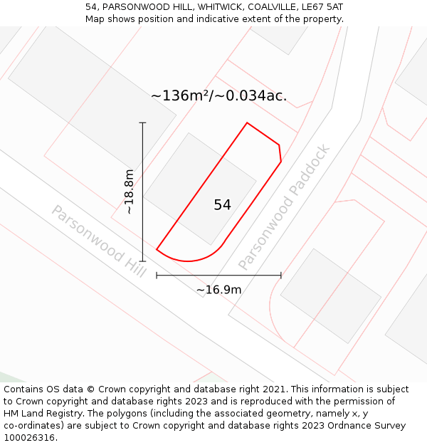 54, PARSONWOOD HILL, WHITWICK, COALVILLE, LE67 5AT: Plot and title map