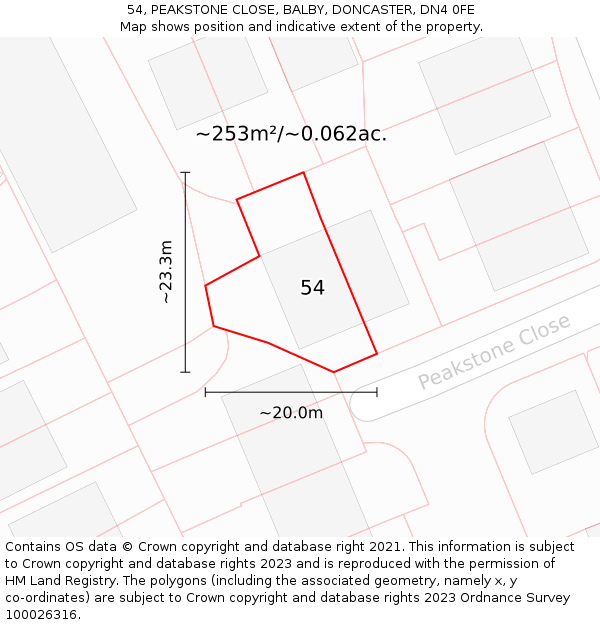 54, PEAKSTONE CLOSE, BALBY, DONCASTER, DN4 0FE: Plot and title map