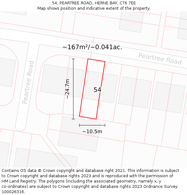 54, PEARTREE ROAD, HERNE BAY, CT6 7EE: Plot and title map