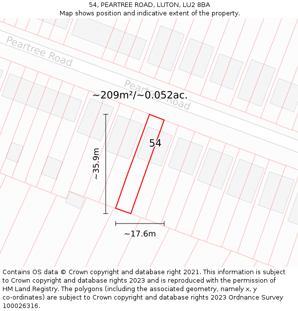 54, PEARTREE ROAD, LUTON, LU2 8BA: Plot and title map