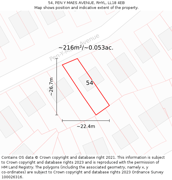 54, PEN Y MAES AVENUE, RHYL, LL18 4EB: Plot and title map