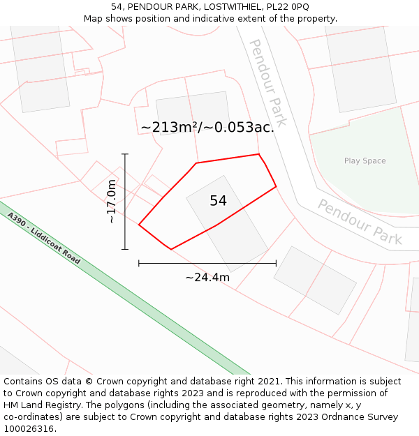 54, PENDOUR PARK, LOSTWITHIEL, PL22 0PQ: Plot and title map