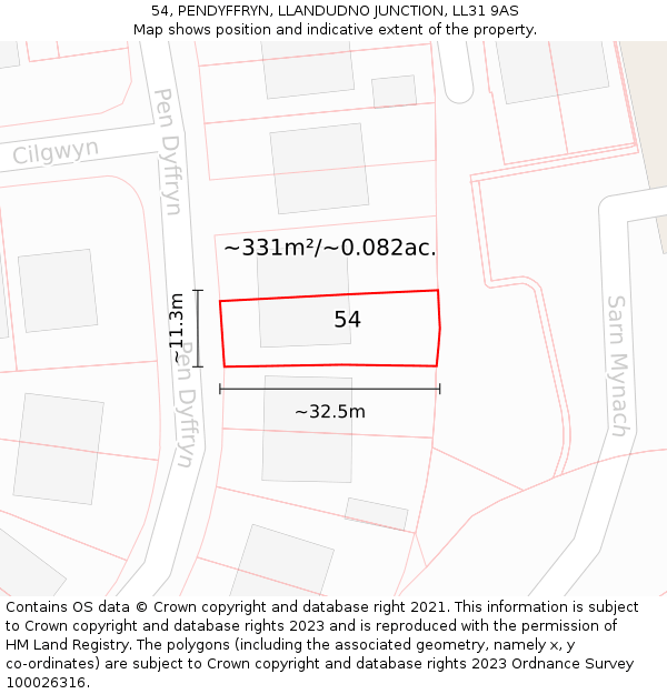 54, PENDYFFRYN, LLANDUDNO JUNCTION, LL31 9AS: Plot and title map