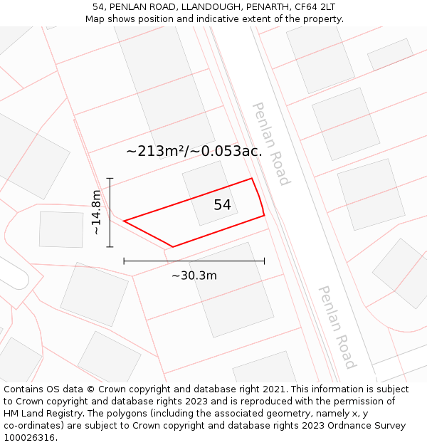 54, PENLAN ROAD, LLANDOUGH, PENARTH, CF64 2LT: Plot and title map