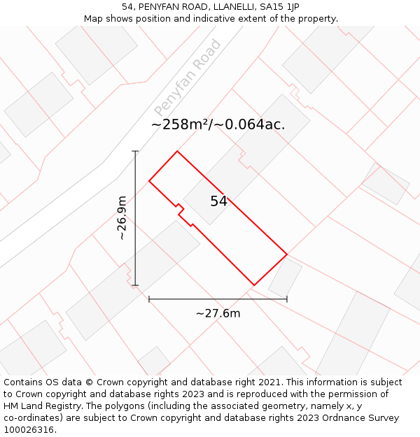 54, PENYFAN ROAD, LLANELLI, SA15 1JP: Plot and title map