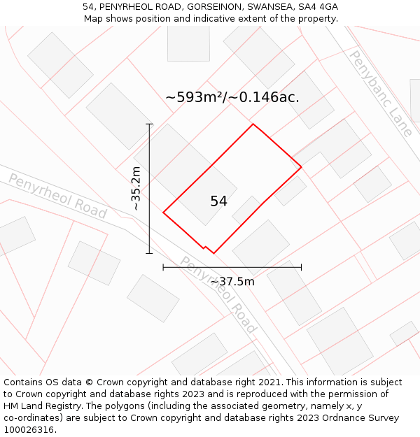 54, PENYRHEOL ROAD, GORSEINON, SWANSEA, SA4 4GA: Plot and title map