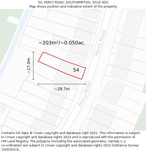 54, PERCY ROAD, SOUTHAMPTON, SO16 4DS: Plot and title map