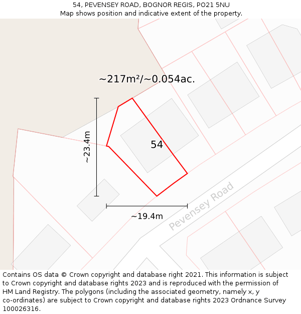 54, PEVENSEY ROAD, BOGNOR REGIS, PO21 5NU: Plot and title map