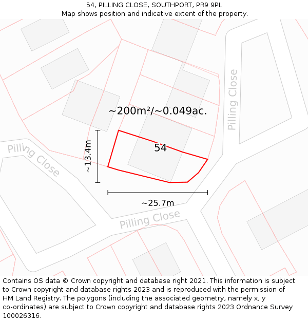 54, PILLING CLOSE, SOUTHPORT, PR9 9PL: Plot and title map