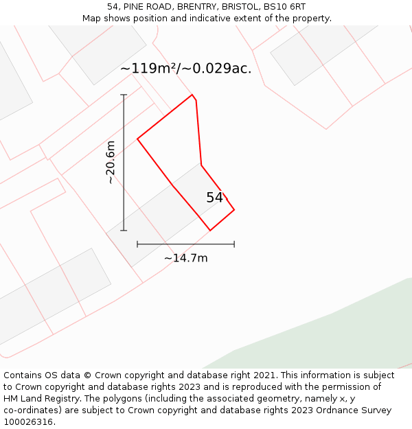 54, PINE ROAD, BRENTRY, BRISTOL, BS10 6RT: Plot and title map