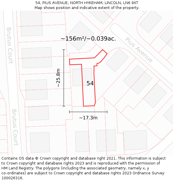 54, PIUS AVENUE, NORTH HYKEHAM, LINCOLN, LN6 9XT: Plot and title map